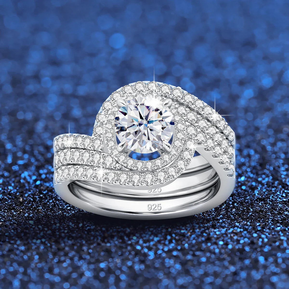 Luxury 3Pcs Set Full Moissanite Bridal Ring Set 925 Sterling Silver Engagement Ring for Women Wedding & Proposal Gift