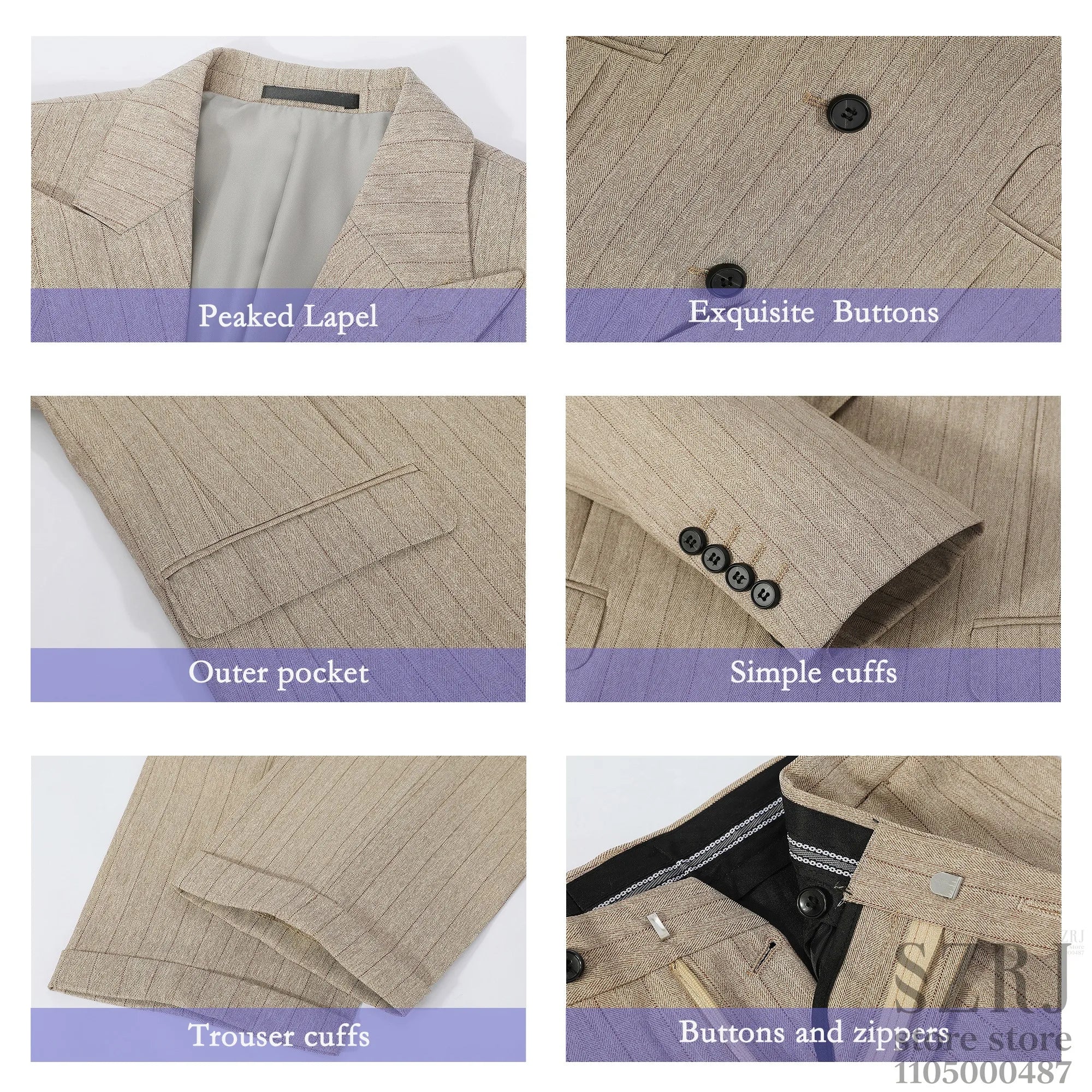 Men's 4-piece vertical striped pink suit - double button jacket+vest+pants+tie, suitable for wedding/business/daily wear
