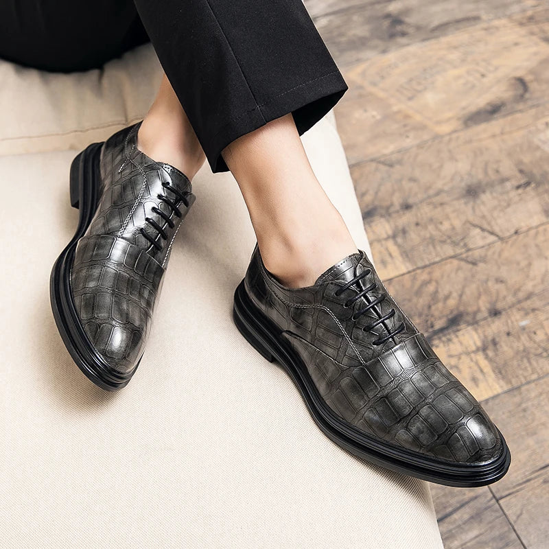 Men's Pointed Oxford Dress Shoes Leather Casual Office Wedding Shoes Gentleman Luxury High Quality 2026 Fashion