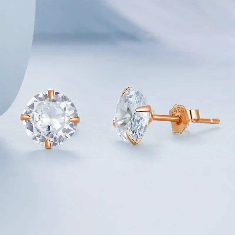CZ Stud Earrings 925 Sterling Silver Platinum Plated Round Cubic Zirconia Hypoallergenic Barbell Earrings 4-7mm