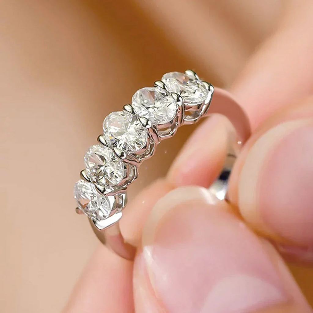 3*5mm D Color  5 Stone Oval Moissanite Wedding Band Sterling Silver 925 Certified Engagament Eternity Jewelry Wholesale