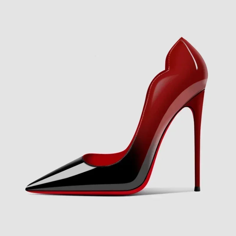 2025New Gradient Red Bottom Large Heels Sexy Leopard Pattern Pointed Professional Women's Shoes Black Graduation Single Shoes