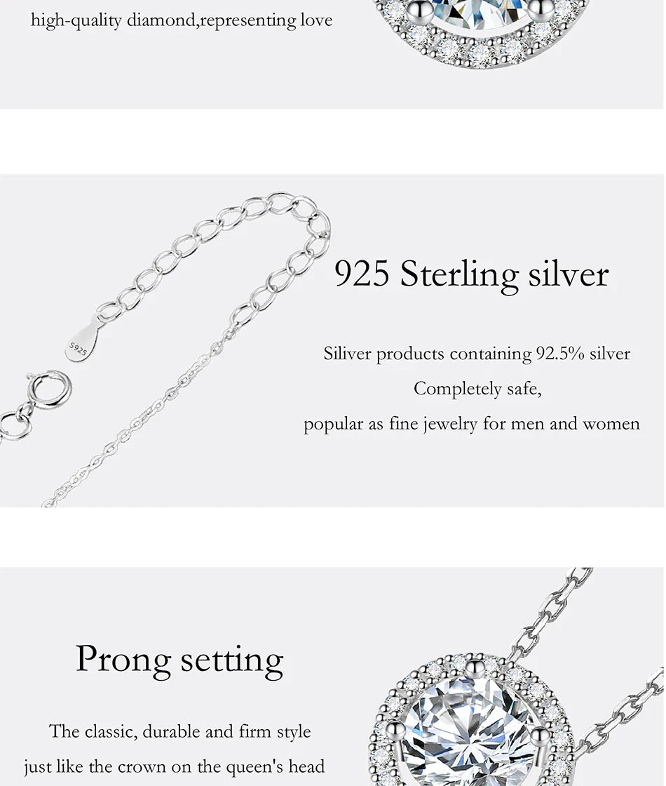 0.5/1/2CT Moissanite Necklace for Women S925 Pure Silver Round Laboratory Diamond Pendant Fashionable Wedding Jewelry