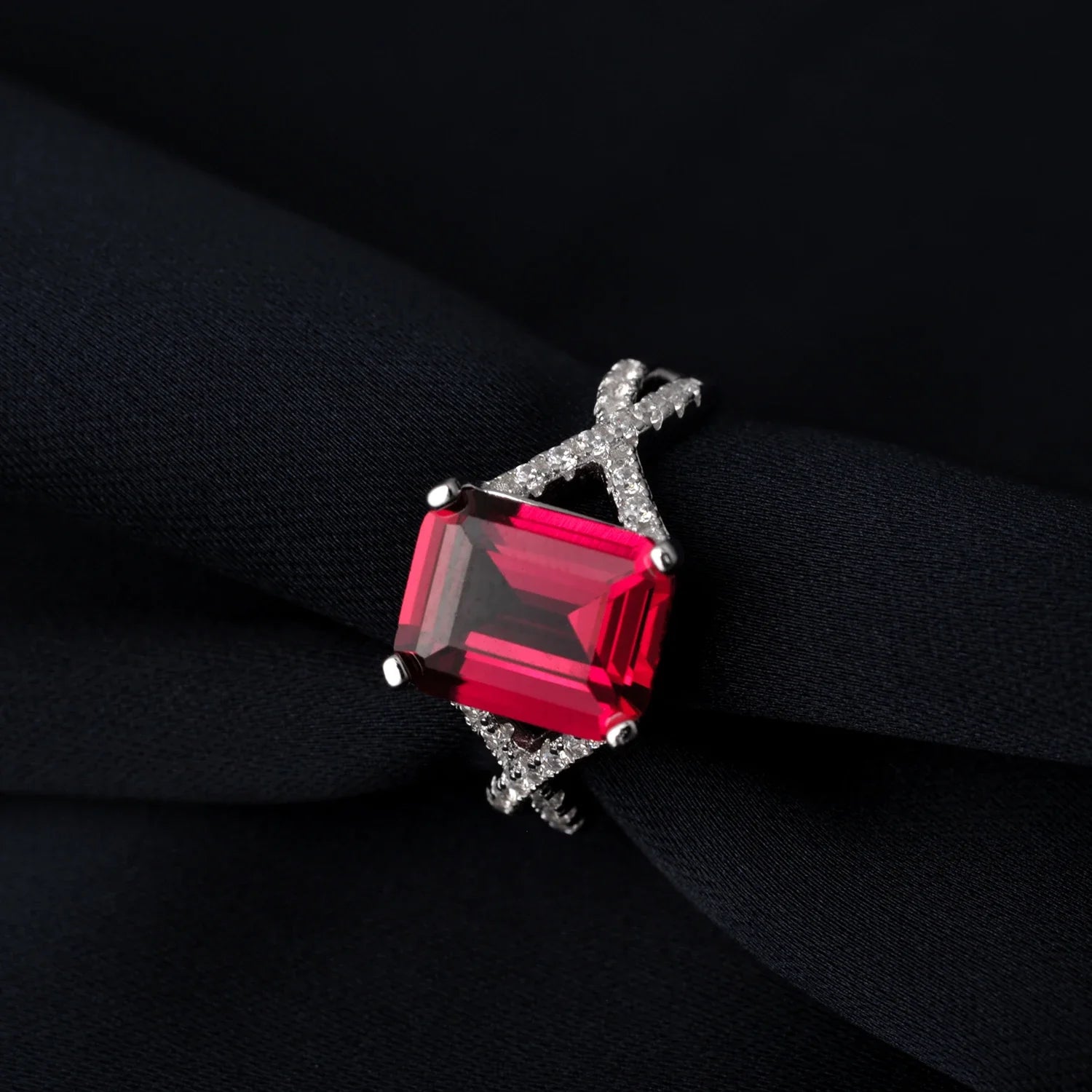4.16ct Created Red Ruby 925 Sterling Silver Wedding Engagement Promise Ring for Women Fashion Party Jewelry Gift