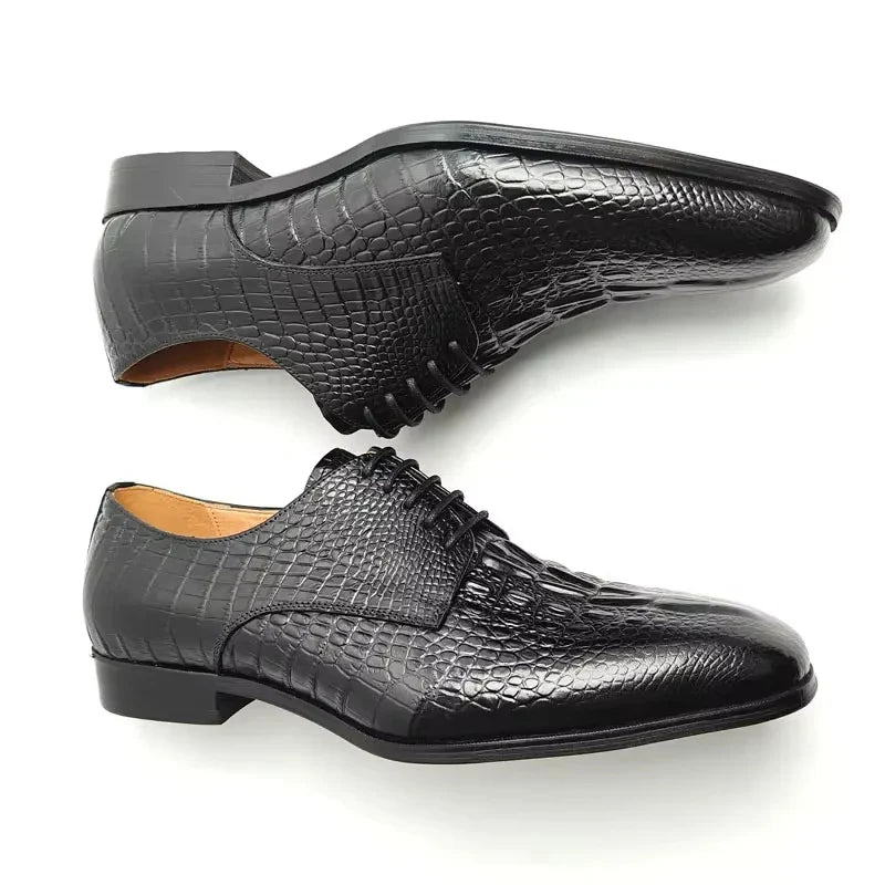 Fashion Elegant Black Oxfords Leather Shoe Dress Derby Shoe for Men Handcraft Official Male Wear Crocodile Pattern Leather Shoe