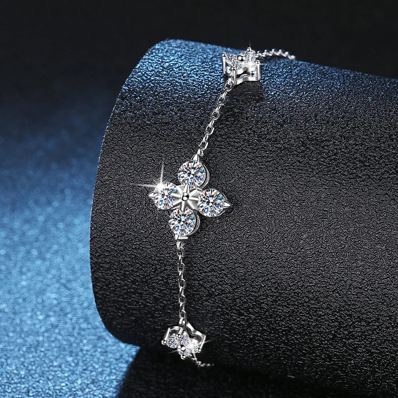 Clover GRA Certified 1.2cttw Moissanite Diamond Link Bracelet for Women 925 Silver Plated 18k Gold Hand Chain Bracelets
