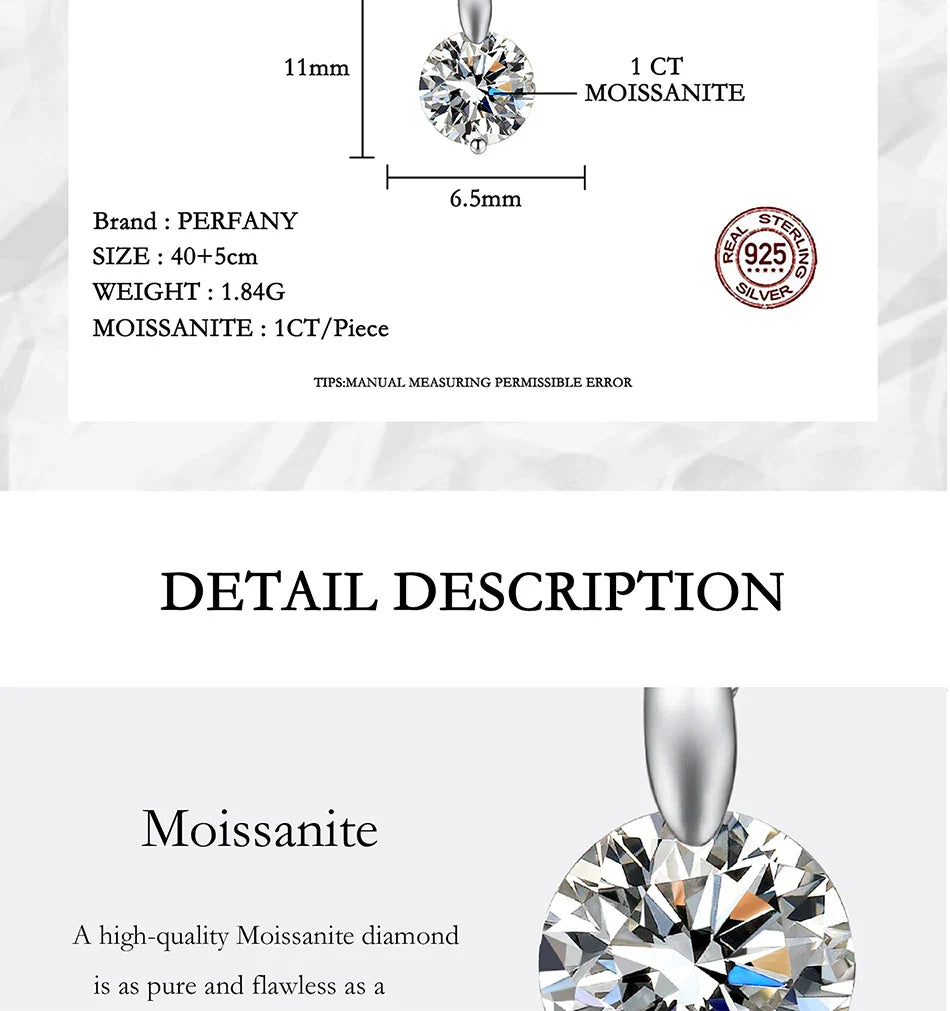 1-3CT Moissanite Necklace for Women S925 Pure Silver Laboratory Diamond Pendant Classic Fashion Jewelry Party Gift
