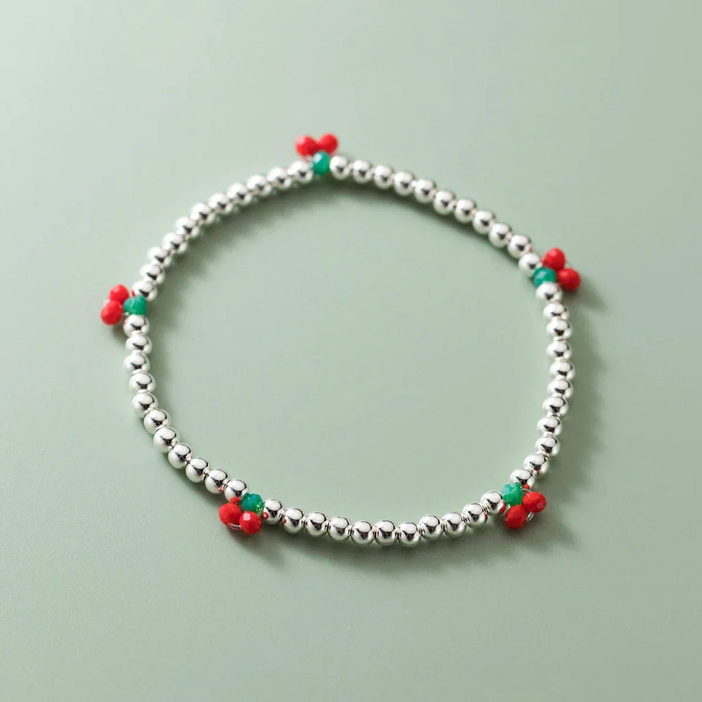 Real 925 Sterling Silver Basic Cherry Round Beads Adjustable Bracelet for Women Charm Bracelet Fine Jewelry Birthday Gift