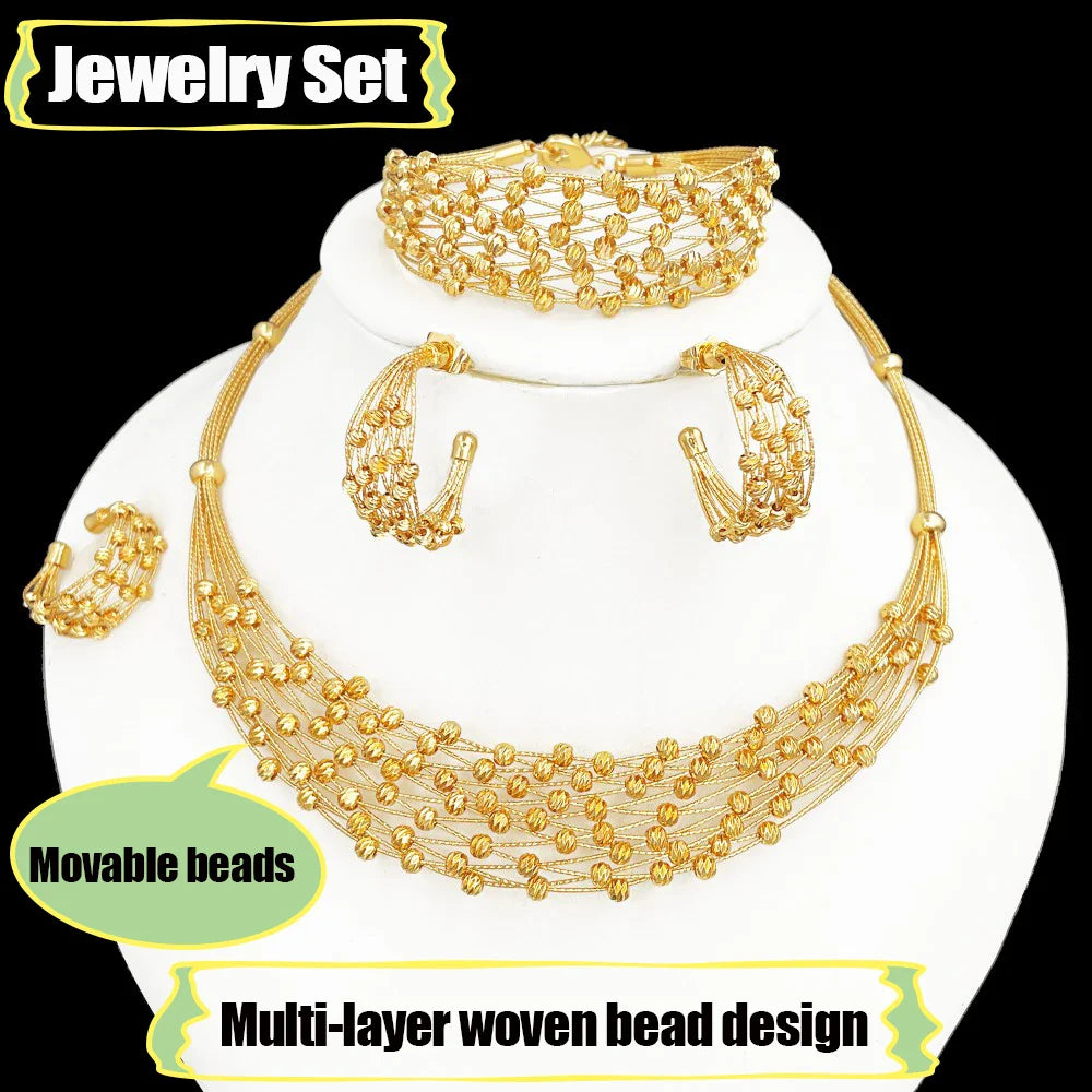 Handmade Women Jewelry Set Multi-layer 18K Gold Plated Beads Set Hight Quality Birthday Wedding Jewellery Accessories