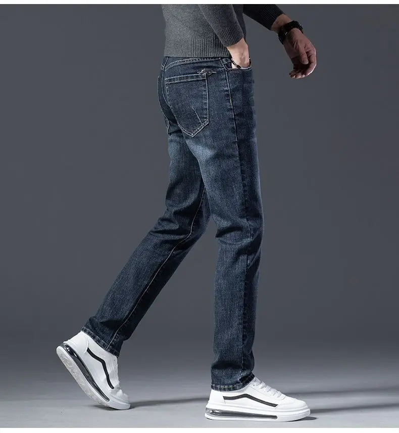 Autumn Winter High Quality Elastic Mens Jeans Cargo Slim Fit Denim Pencil Trousers Midweight Long PantsHighHigh  Jeans Man