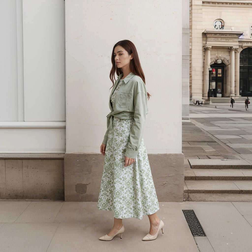 Autumn Winter Casual Women Cotton Linen Shirt Fashion Print Long Dress Set with Pocket Blouse Elegant Lady Street 2 Piece Set
