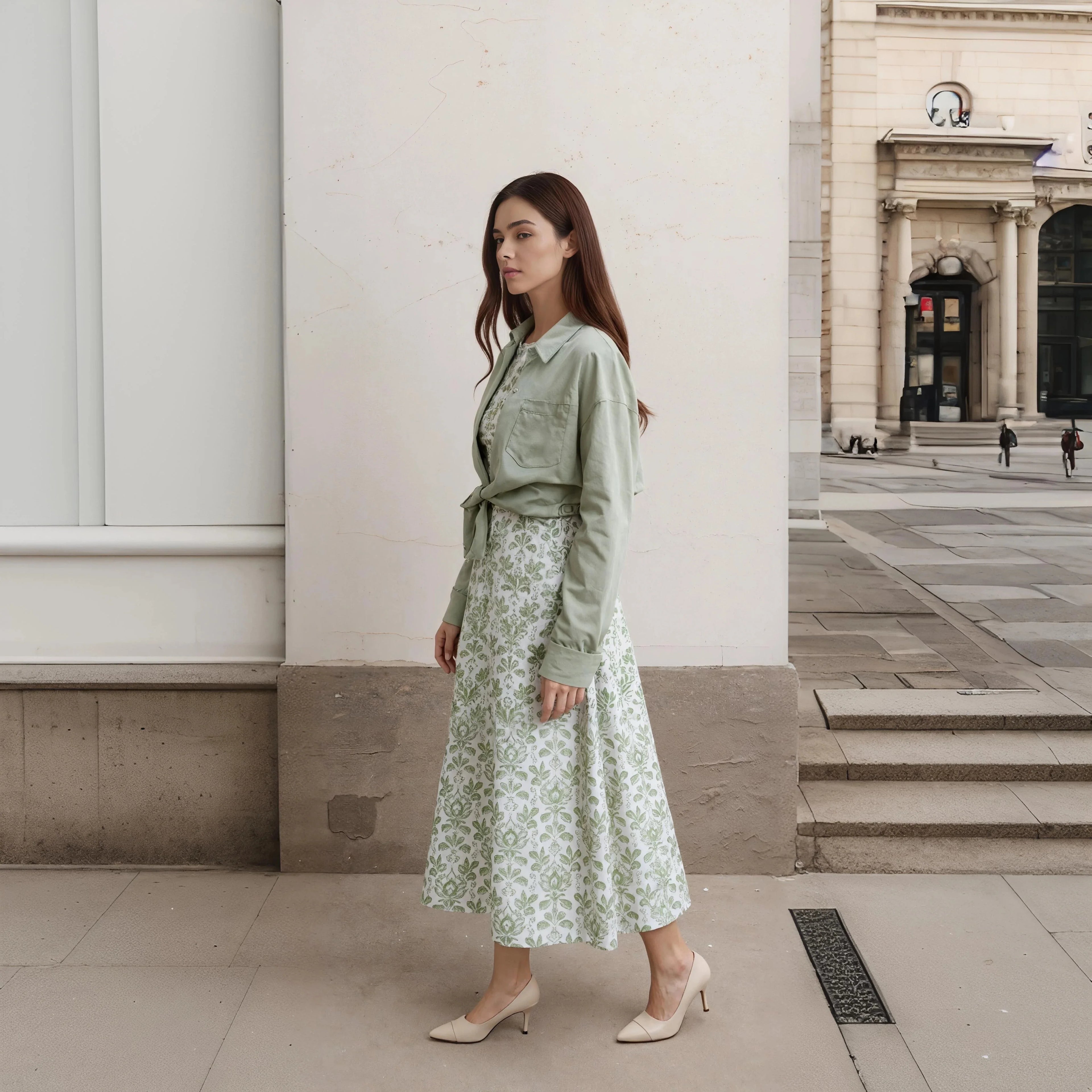 Autumn Winter Casual Women Cotton Linen Shirt Fashion Print Long Dress Set with Pocket Blouse Elegant Lady Street 2 Piece Set