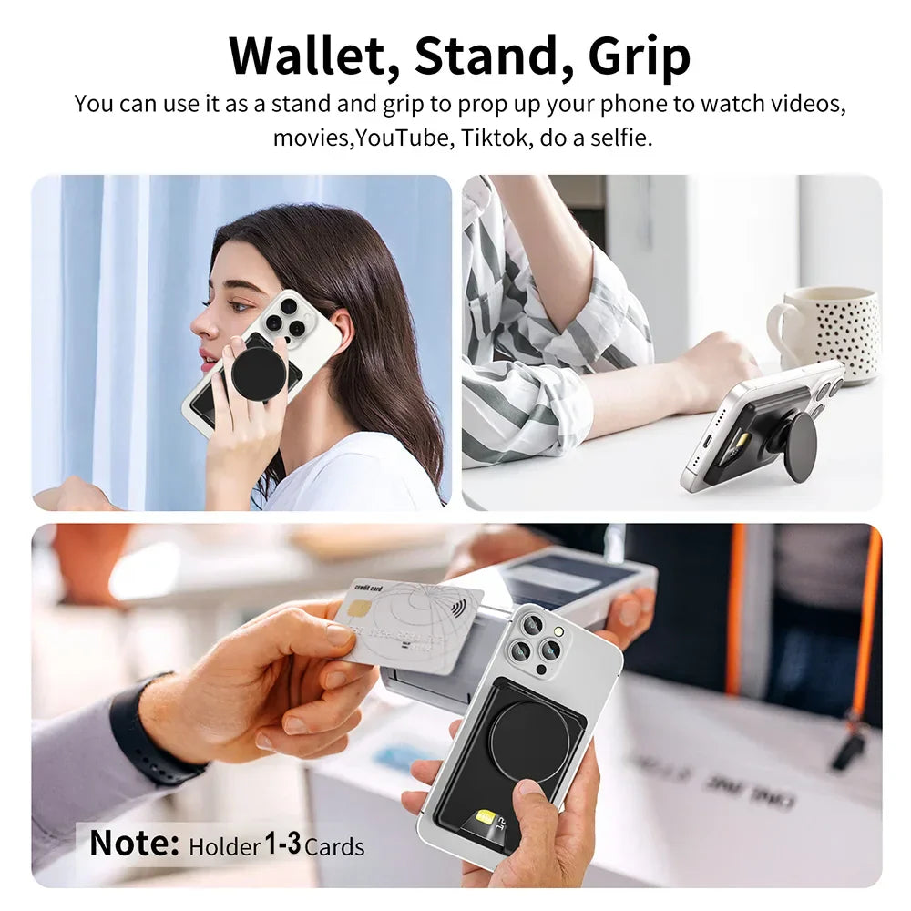 Grippopso Universal Magnetic Wallet With Expanding Phone Grip,Phone Card Holder Solid SocketWallet For IPhone Samsung Wallets