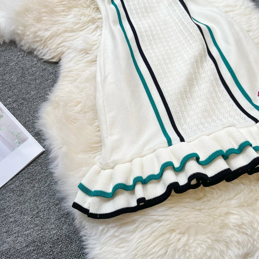 Brand Fashion Women Knitted Mini Dress Ins Hot Sexy Package Hips Ruffled Party Dress Streetwear Lady Outfits Vestidos