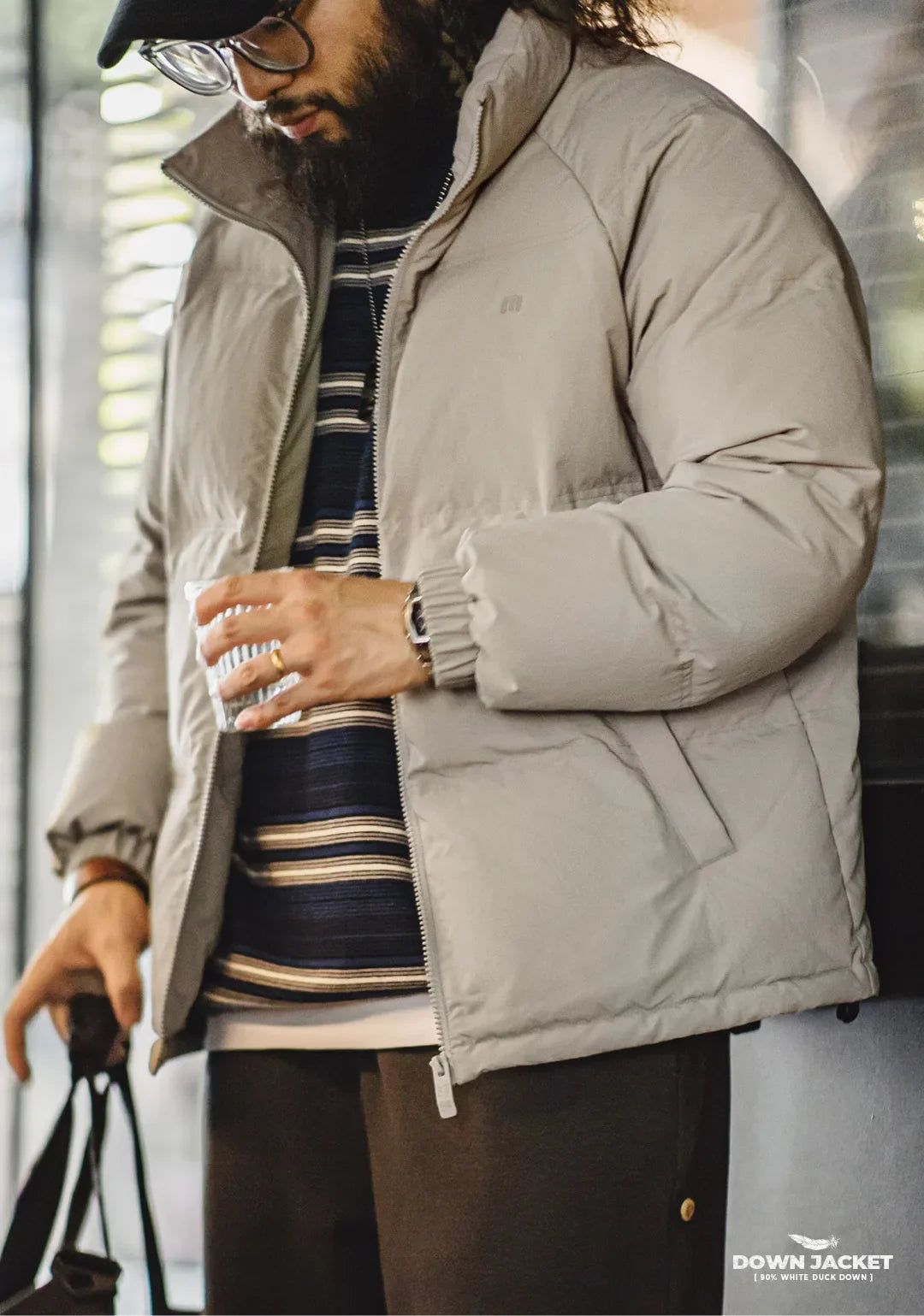 Winter Down Jacket for Men White Duck Down Filling Outdoor 4-Grade Waterproof Stand-up Collar Coat Thickened Warm Jacket