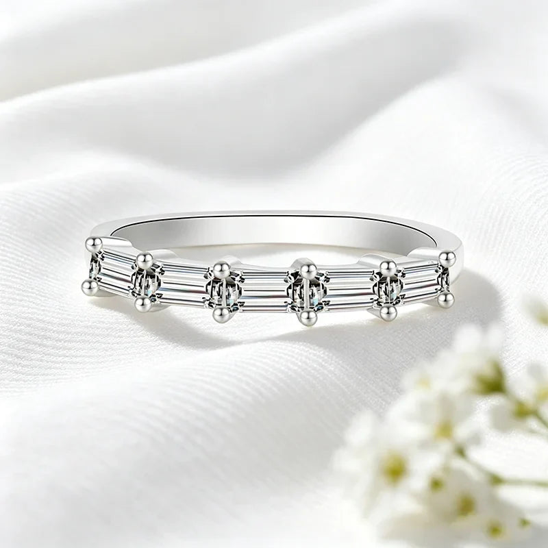 2*4mm Emerald Cut Moissanite Rings 5 Gems Female Wedding Bands for Women Match Diamond Real S925 Sterling Silver Jewelry