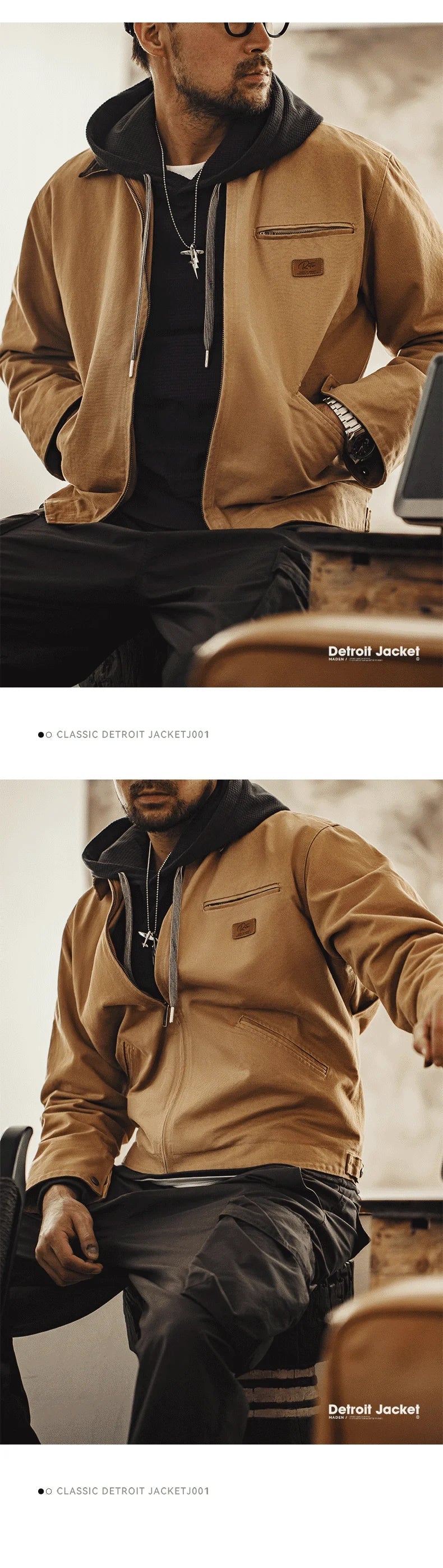 Retro Interstellar Same Style J001 Jacket Canvas Detroit Hunting Jacket Heavyweight Pocket Work Jacket Lapel Collar Coat