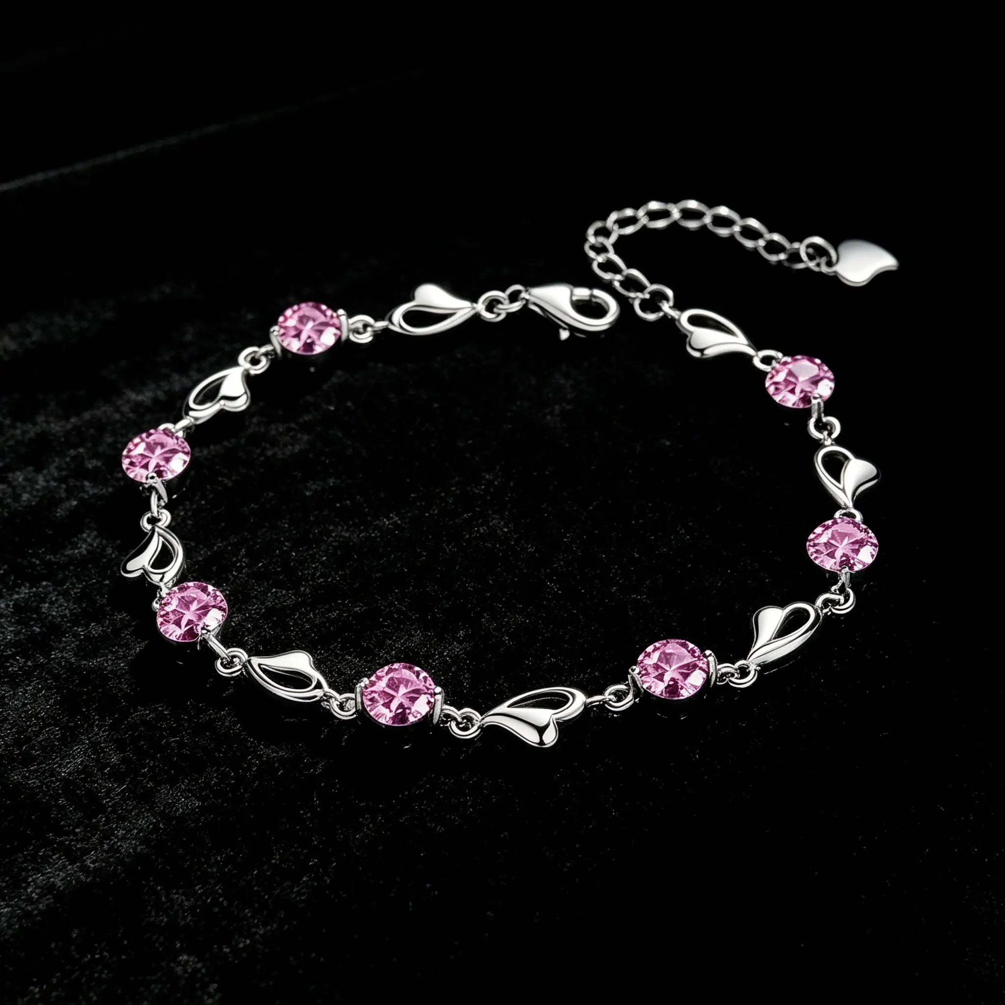 925 Sterling Silver Heart Shaped Bracelet For Women vintage style Pink Moissanite Charm Bracelets Original Party Jewelry