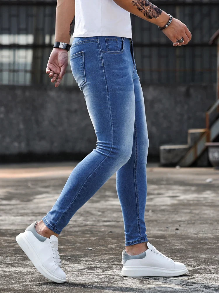 Y2k Pants Male Jeans Men Solid Color Multi Pockets Denim Pants
