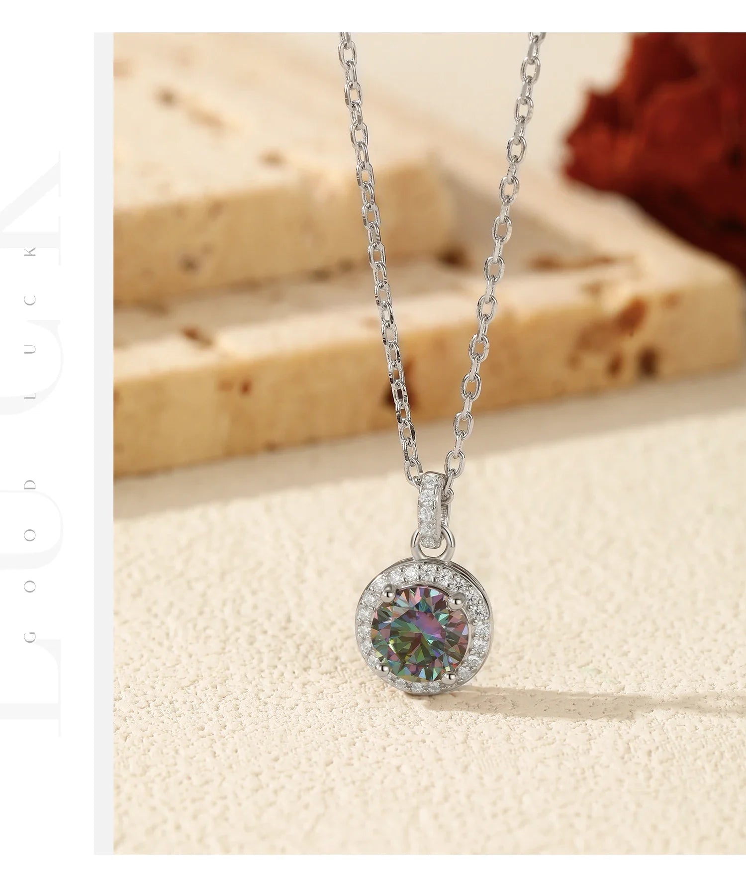 1CT Multicolor Round Moissanite Necklaces 925 Sterling Silver Luxury Classic Pendant Necklace For Women Fine Jewelry