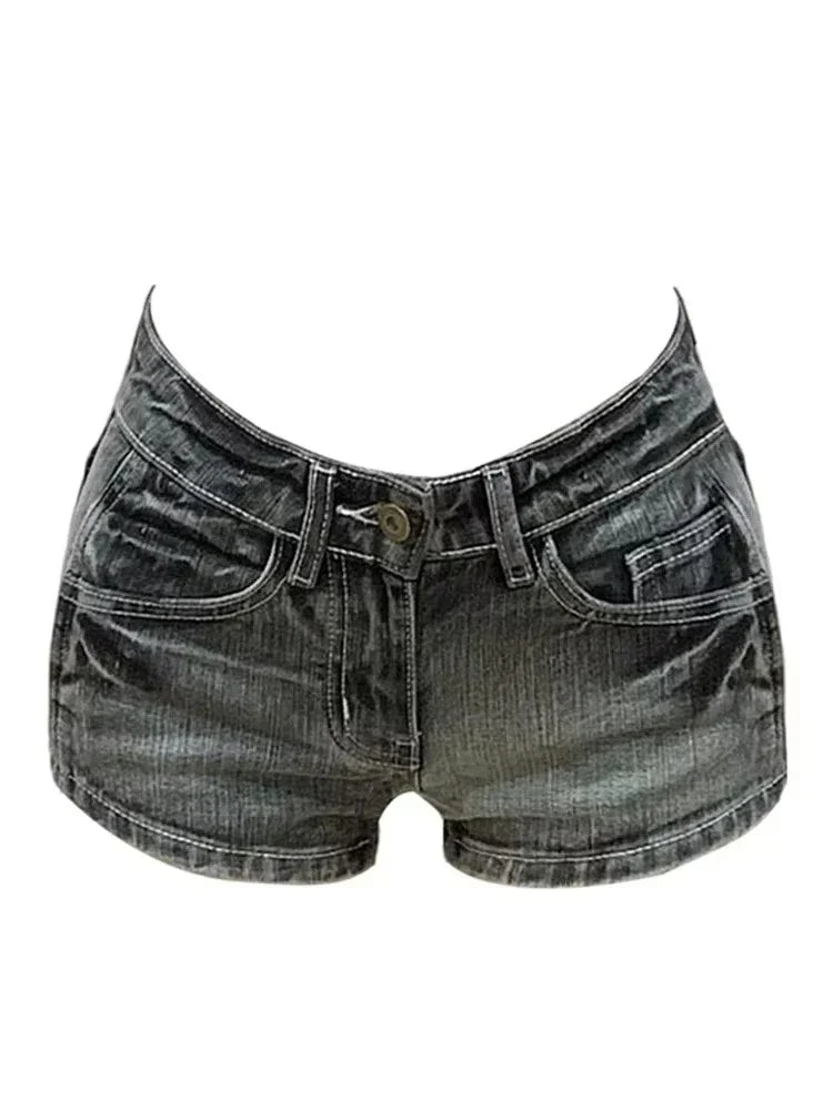 Women's Tassel Denim Shorts Streetwear Low Waist Mini Jeans Shorts 2000s Vintage Y2k Cowboy Short Pants Harajuku Clothes