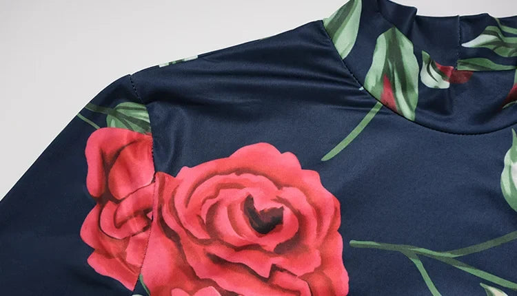 Flower Prints O Neck Women Dresses Sheath Trendy Fashion Elegant Evening Party Outfits Female Bodycon Long Sleeve Robes