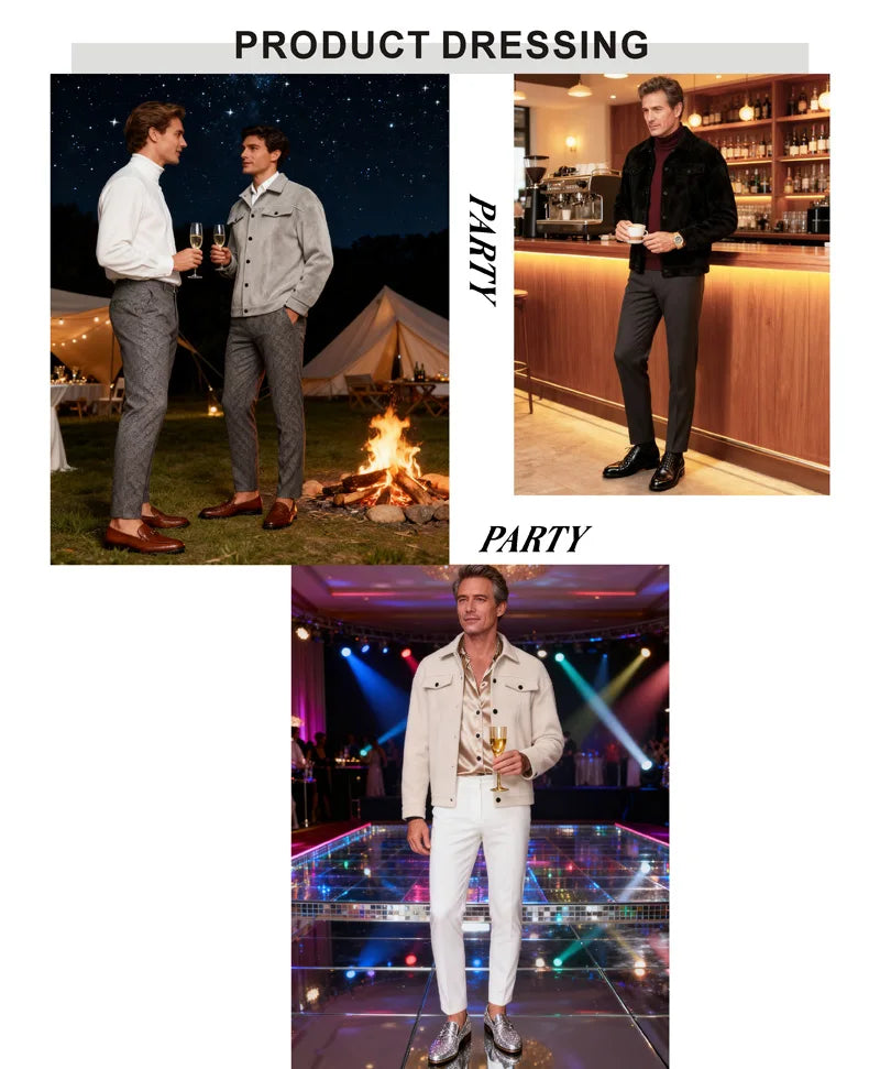 Men's Polyester Brushed Jacket, Lapel Button/Zipper Coat with Pocket, Comfortable Casual Autumn Winter Office Business Wear