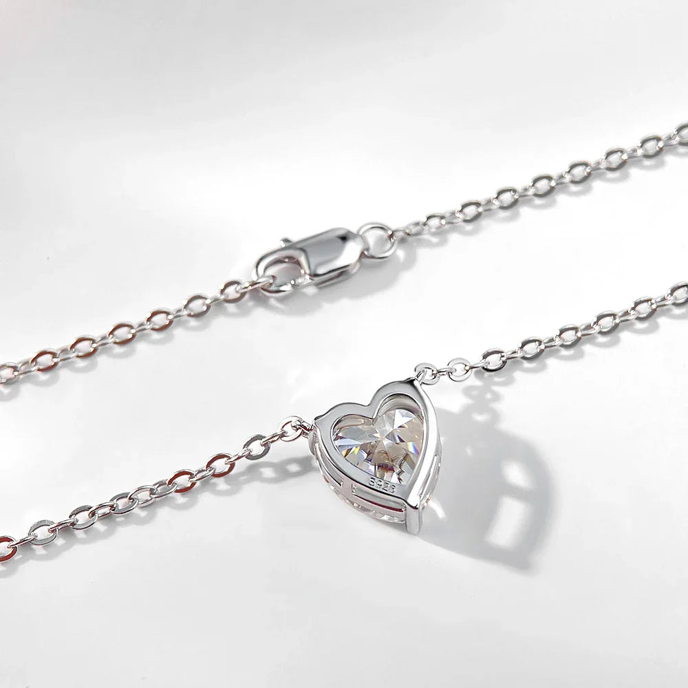 2/4Carat Heart Shape Moissanite Pendant Necklace 925 Sterling Silver D Color VVS1 Diamond Necklaces for Women Wedding Jewelry