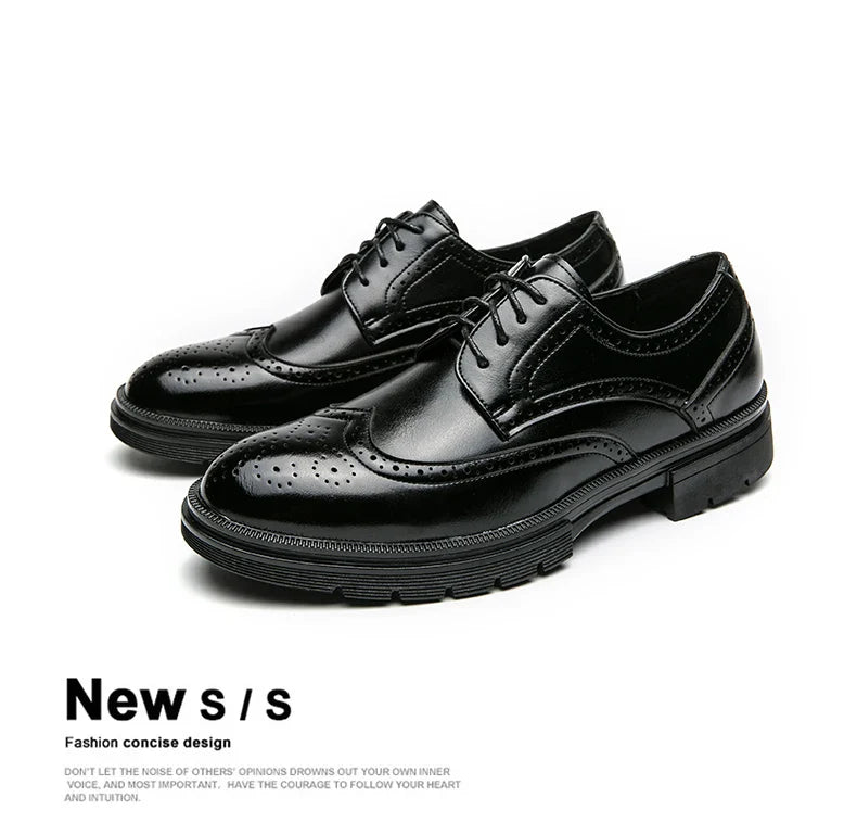 Men's Leather Brogue Oxford Dress Shoes Formal Business Handmade Classic 2026 Brown Black Chaussure Homme