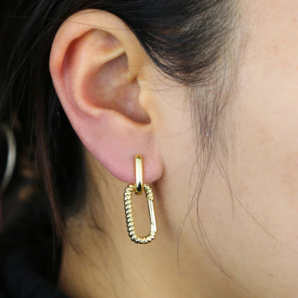 Korean Style Fashion Paper Clip Designer Jewelry Hoop Dangle Earrings for Women Cubic Zirconia Gold Platinum Plated Color
