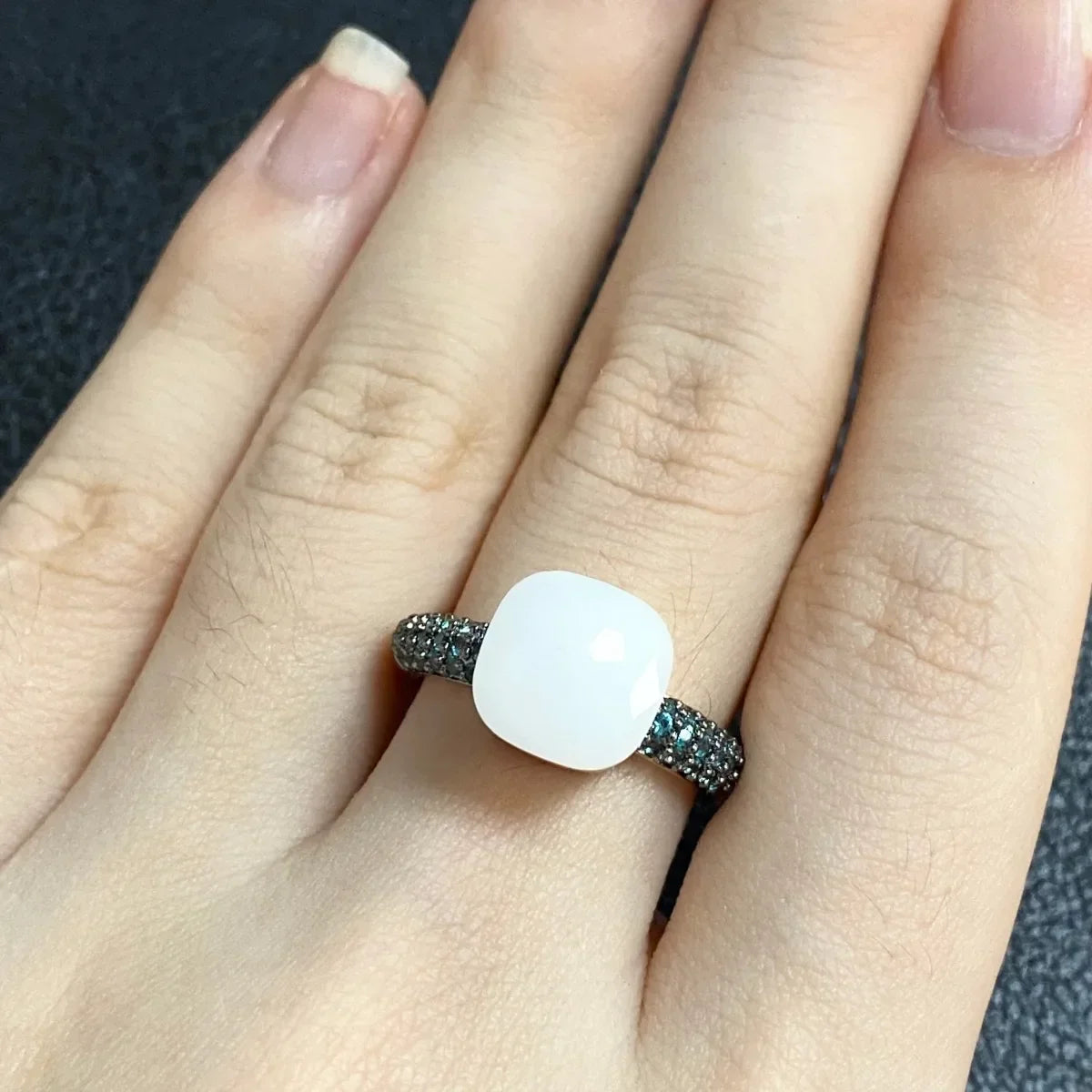 10.6mm Elegant Blue Topaz Zircon Ring Dual Tone Black Gun & Rose Gold 30 Colors Candy Crystal Jewelry Gift for Women