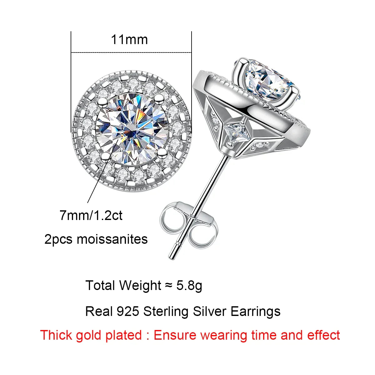 2.4cttw D Color Moissanite Diamond Vintage Stud Earrings For Women 18K Gold Plated 925 Sterling Silver Earrings Wholesal