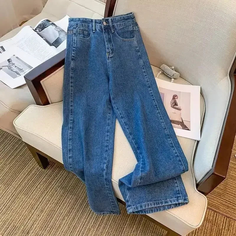 High Waist Straight Leg Jeans Long Trousers for Women