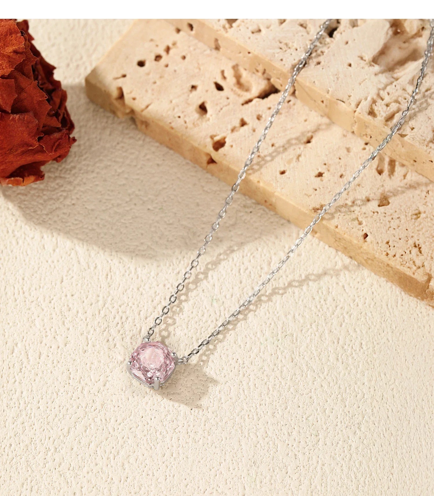 Rose Cut Pink CZ Pendant Necklace 925 Sterling Silver Sweet Delicate Light Pink Necklace For Women Party Fine Jewelry