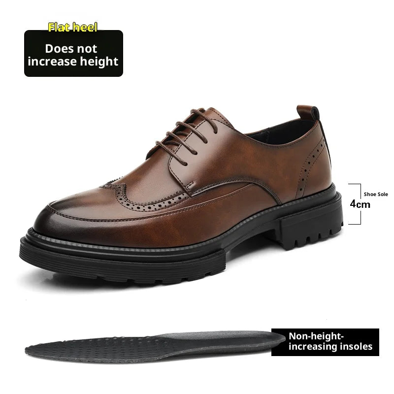 Big Size Men Height Increaseing Dress Brogue Shoes Gentleman Suit Elevator Shoes Oxford Invisible Heel 4/7/9CM Wedding Man Shoes
