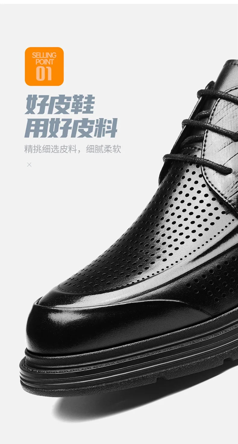 2026 New Men's Breathable Hollow Out Leather Oxford Shoes Formal Business Dress Shoes for Man Summer Autumn Platform Shoe Male