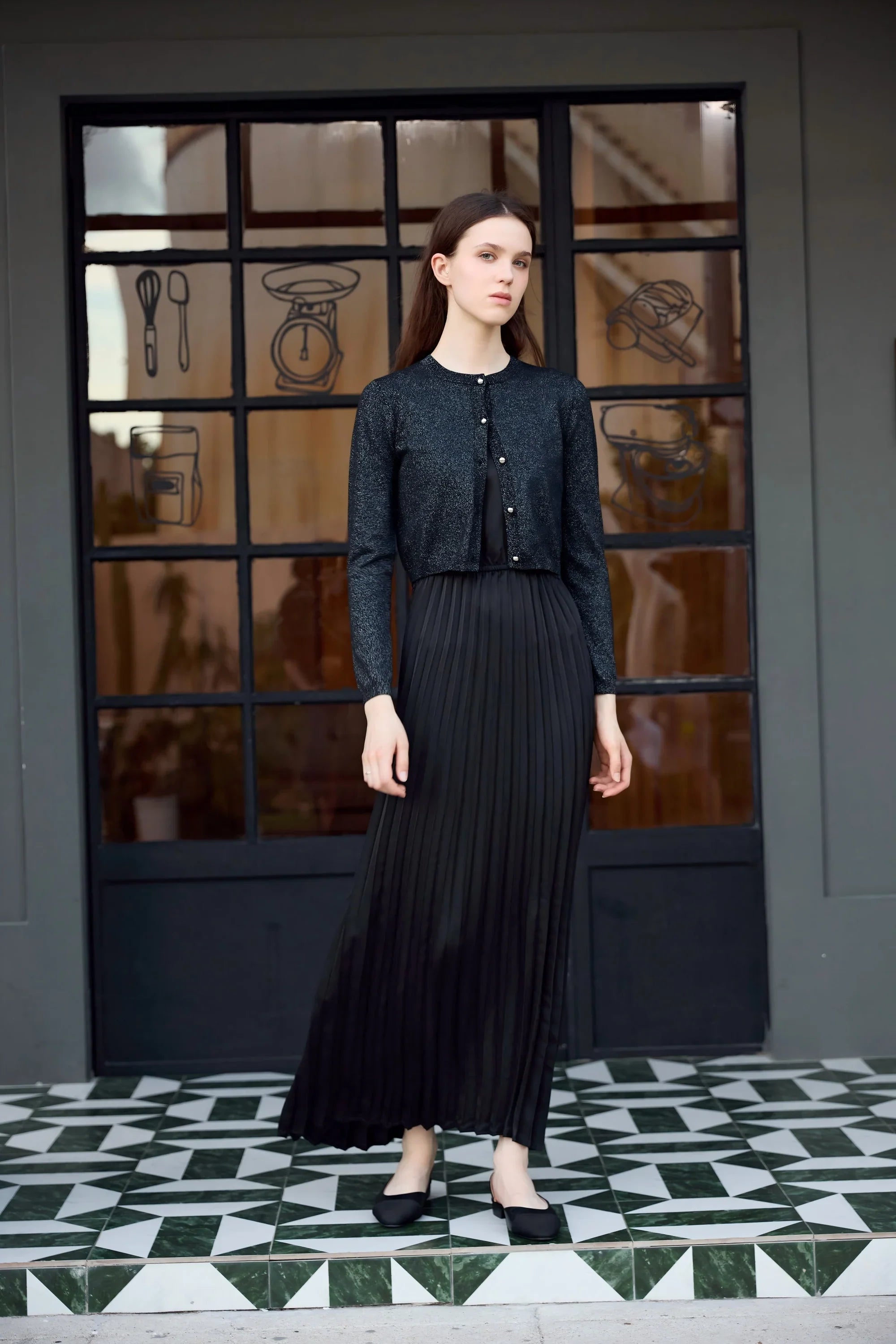 Women 2026 Autumn and Winter New Design Shine Cardigan and Pleated Slip Dress Elegant Lady Clothing