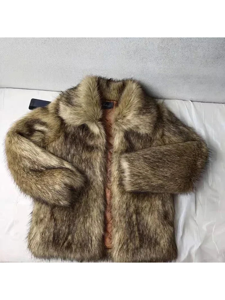Winter Short Thick Warm Hairy Shaggy Faux Raccoon Fur Coat Men Long Sleeve High Quality Luxury Fluffy Jacket 2023