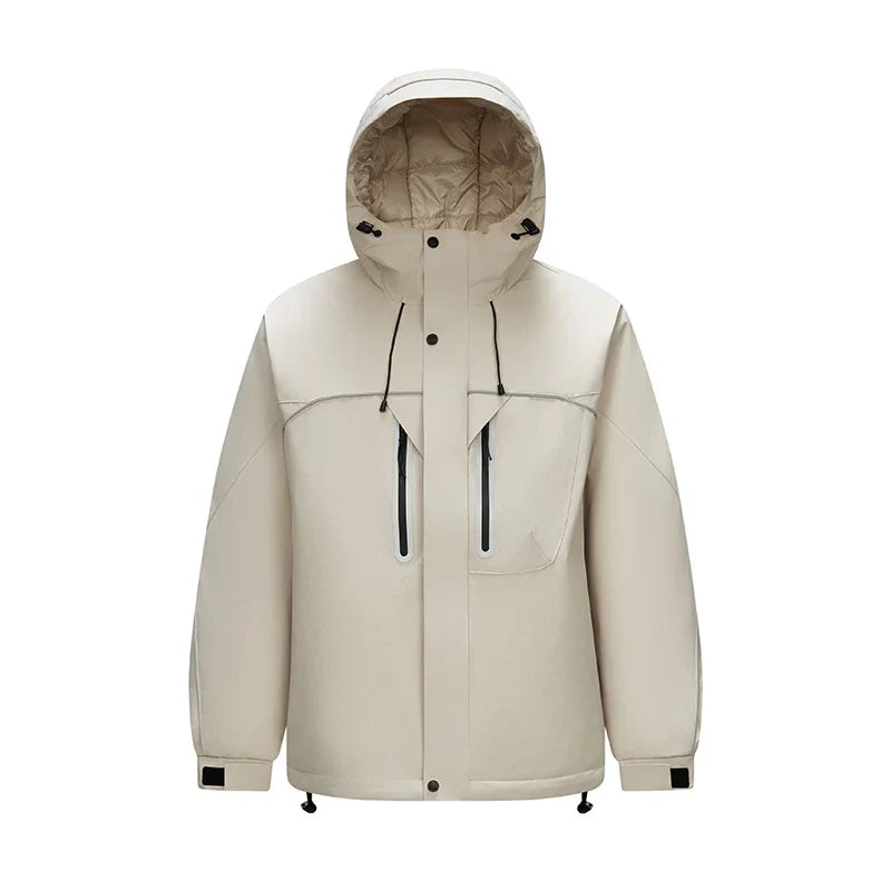 Down Jacket Men Textured Loose Hooded Outdoor Sport 2025 Winter Warm Outerwear Man Clothes