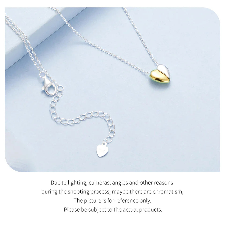 Gold Plated Heart Pendant Necklace for Women, 925 Sterling Silver Couple Heart Fashion Waterproof Metal Daily Jewelry