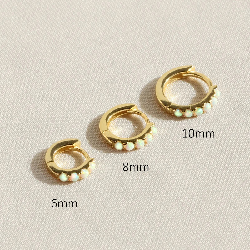 6/8/10mm Size Opal Round Hoop Earrings For Women 925 Sterling Silver Circle Earrings Jewelry Bohemia Pendiente Plata 1piece