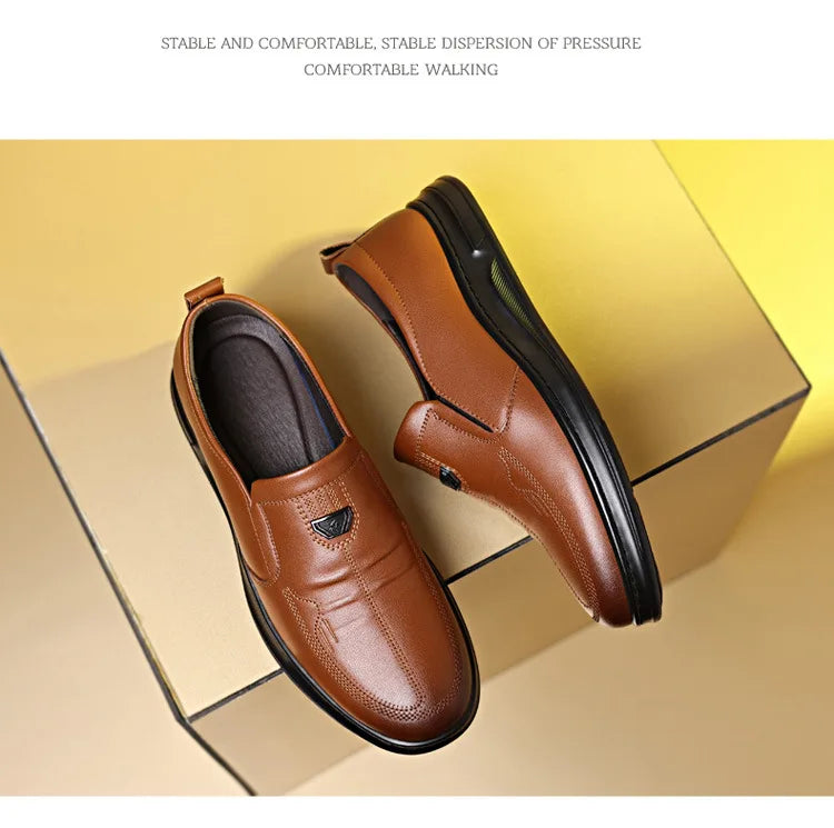 Men's Leather Business Loafers Spring Autumn Black Slip-On Shoes Male Breathable Soft Sole Comfortable Casual Driving Shoes Man