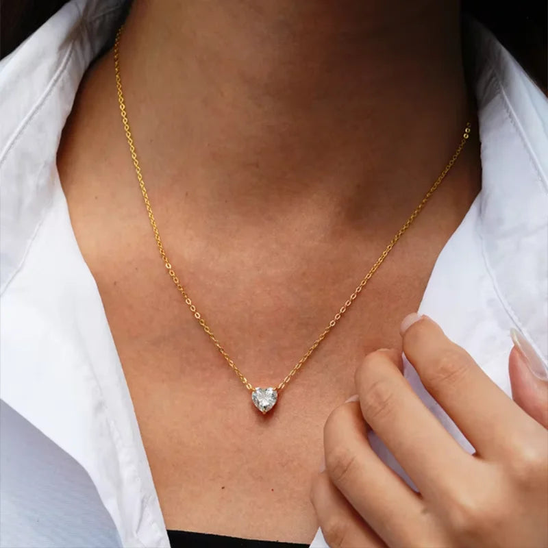 0.5-2CT Heart Cut Moissanite Solitaire Pendant Necklaces for Women 925 Sterling Silver Chains Fine Jewelry Gifts Collar