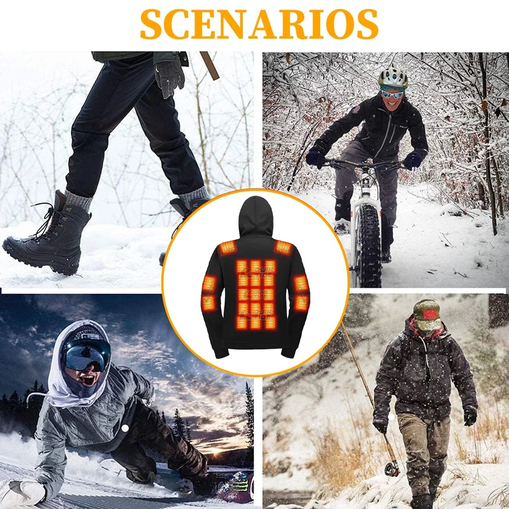 Intelligent Heating Hoodie, 29-Heating Zones, 4-Switches, 3-Speed Adjustable, Suitable For Outdoor Activities,Indoor Work,Hiking