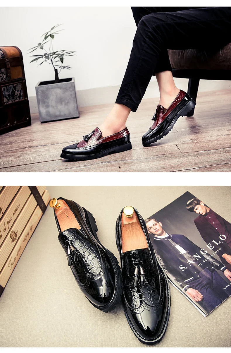 2026 new lazy man slip-on bean shoes men's business casual crocodile print 46 large size fringed leather shoes men