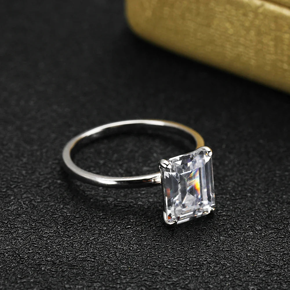 4ct Emerald Moissanite Ring s925 Sterling Sliver Plated 18k White Gold Wedding Band Engagement Rings For Women