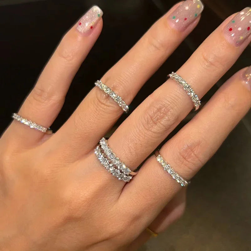 Pretty 1.5mm-5mm Full Moissanite Row Rings for Women S925 Silver Sparkling D color VVS1 Moissanite Diamond Women's Rings Gift
