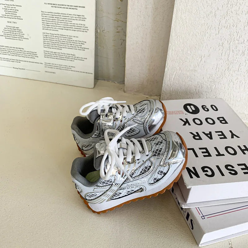 2025 Summer Toddler Kid Running Orbit Metallic Rubber Mesh Sneaker Children Casual Fashion Shoe Boy Girl Sports Walking Shoes