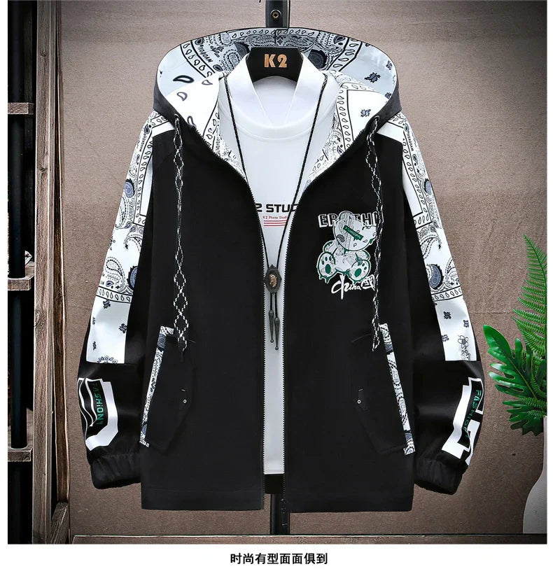 Spring Men Sportswear Tracksuit 2 Piece Running Sets Sports Hooded Jacket+Pant Sweatsuit Male Print Clothing Streetwear