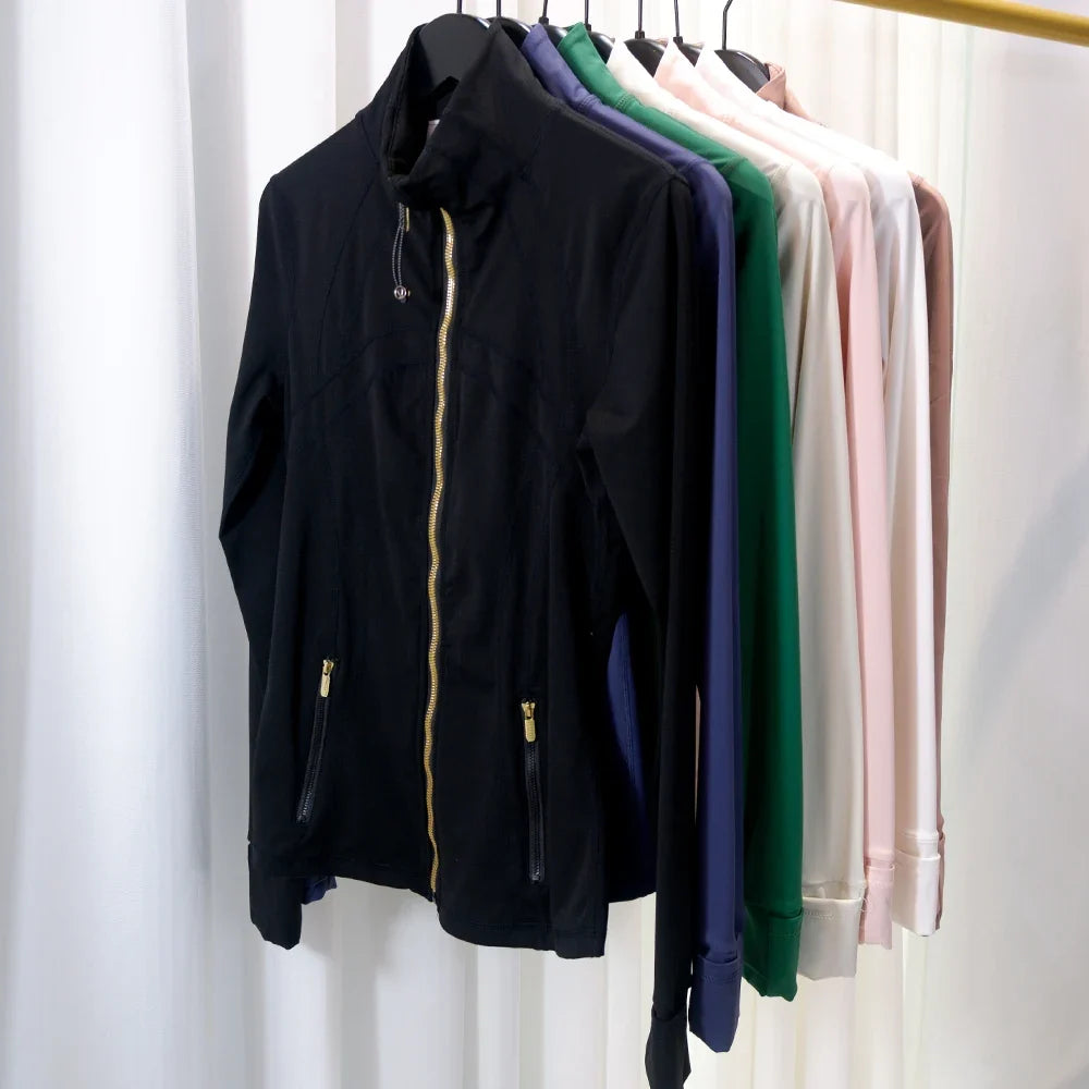 New Version Gold Zipper Slimming Jacket Yoga Stand Collar Coat Slim Fit Quick-Dry Sports Thin Twilight Rose Gold Summer